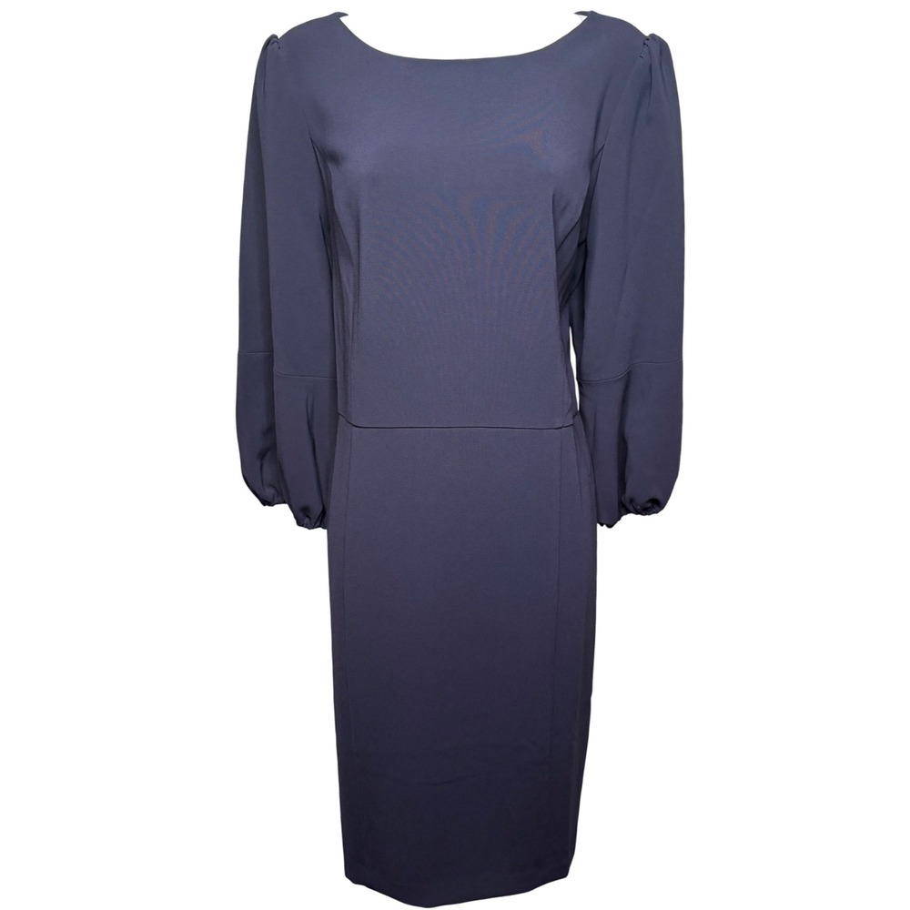 TALBOTS Womens Navy Blue Puff Sleeve Sheath Dress 12 Modest Cocktail Workwear